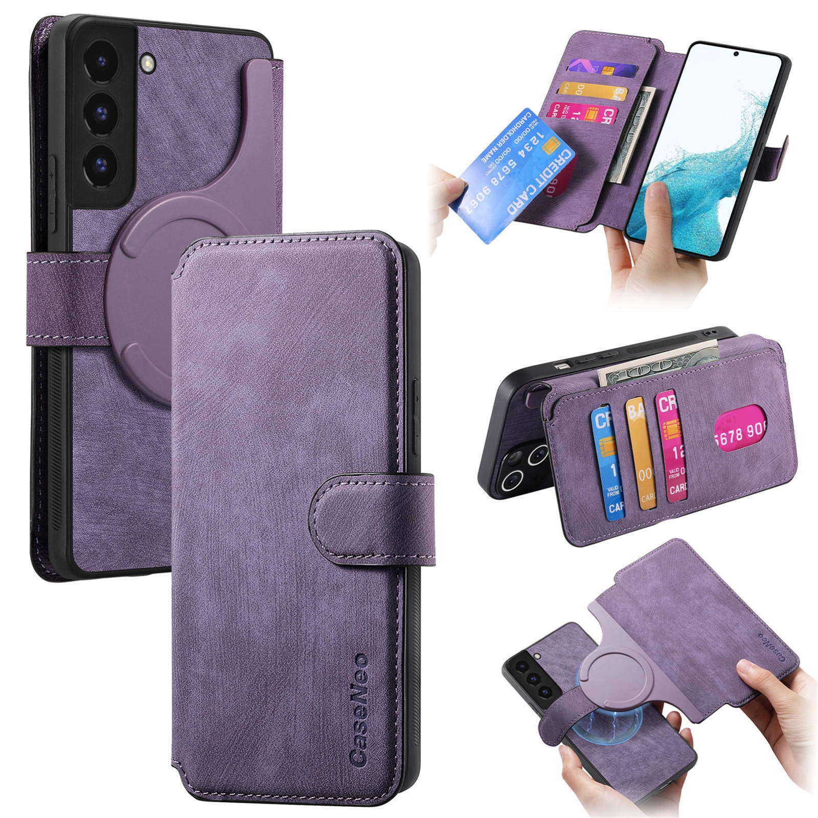 For Samsung Galaxy S21+ 5G CaseNeo MagSafe RFID Anti-theft Retro Leather Phone Case(Purple)