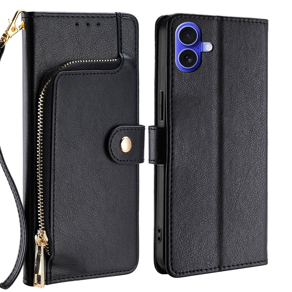 For iPhone 16 Plus Zipper Bag Leather Phone Case(Black) For iPhone 16 Plus Zipper Bag Leather Phone Case(Black)