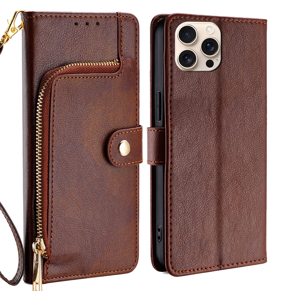 For iPhone 16 Pro Zipper Bag Leather Phone Case(Brown) For iPhone 16 Pro Zipper Bag Leather Phone Case(Brown)
