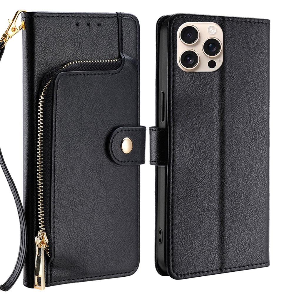 For iPhone 16 Pro Max Zipper Bag Leather Phone Case(Black) For iPhone 16 Pro Max Zipper Bag Leather Phone Case(Black)