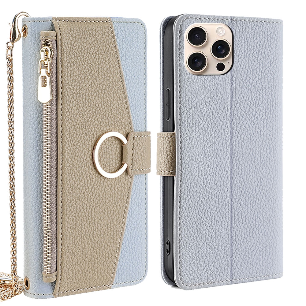 For iPhone 16 Pro Max Crossbody Litchi Texture Leather Phone Case(Blue) For iPhone 16 Pro Max Crossbody Litchi Texture Leather Phone Case(Blue)