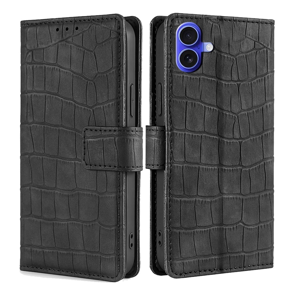 For iPhone 16 Plus Skin Feel Crocodile Magnetic Clasp Leather Phone Case(Black) For iPhone 16 Plus Skin Feel Crocodile Magnetic Clasp Leather Phone Case(Black)
