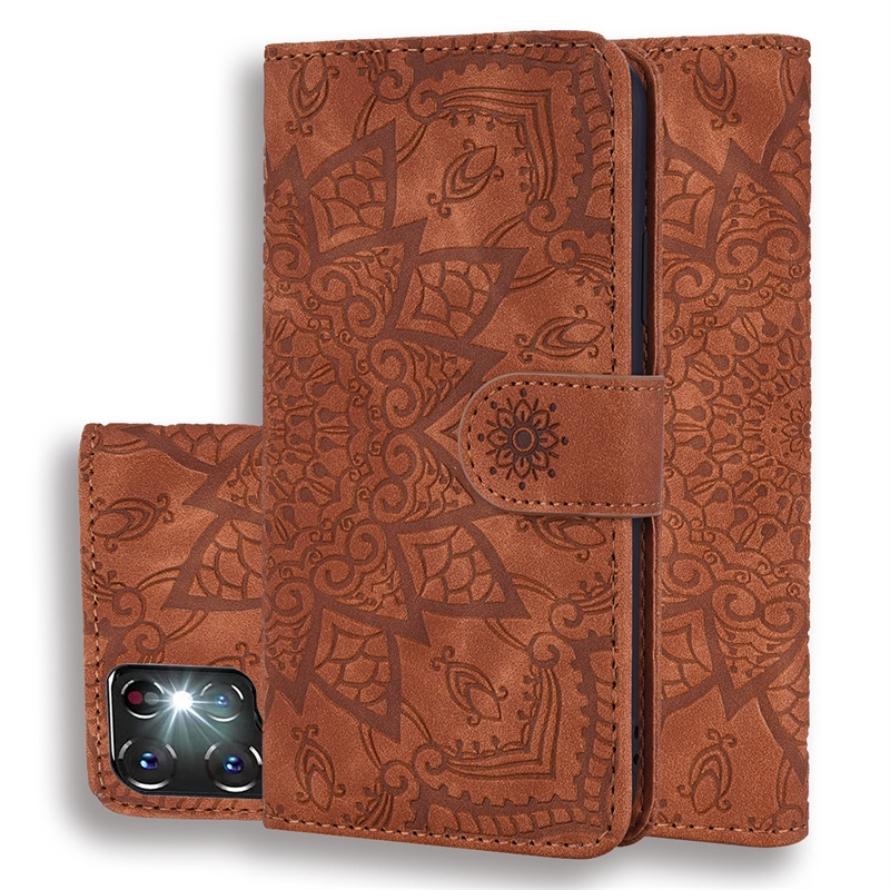 For Samsung Galaxy S24 Ultra 5G Mandala Embossed Dual-Fold Calf Leather Phone Case(Brown) For Samsung Galaxy S24 Ultra 5G Mandala Embossed Dual-Fold Calf Leather Phone Case(Brown)