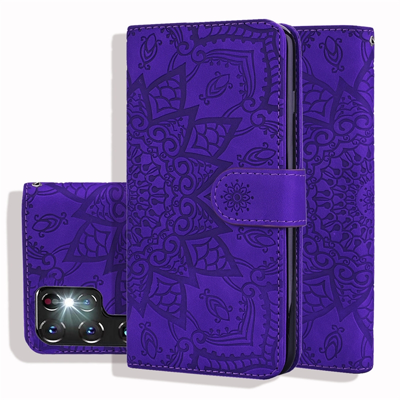 For Samsung Galaxy S23 Ultra 5G Mandala Embossed Dual-Fold Calf Leather Phone Case(Purple) For Samsung Galaxy S23 Ultra 5G Mandala Embossed Dual-Fold Calf Leather Phone Case(Purple)