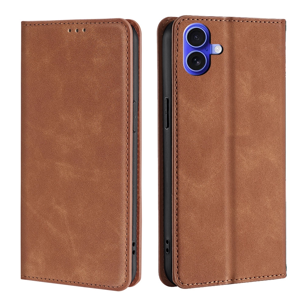 For iPhone 16 Plus Skin Feel Magnetic Leather Phone Case(Light Brown) For iPhone 16 Plus Skin Feel Magnetic Leather Phone Case(Light Brown)