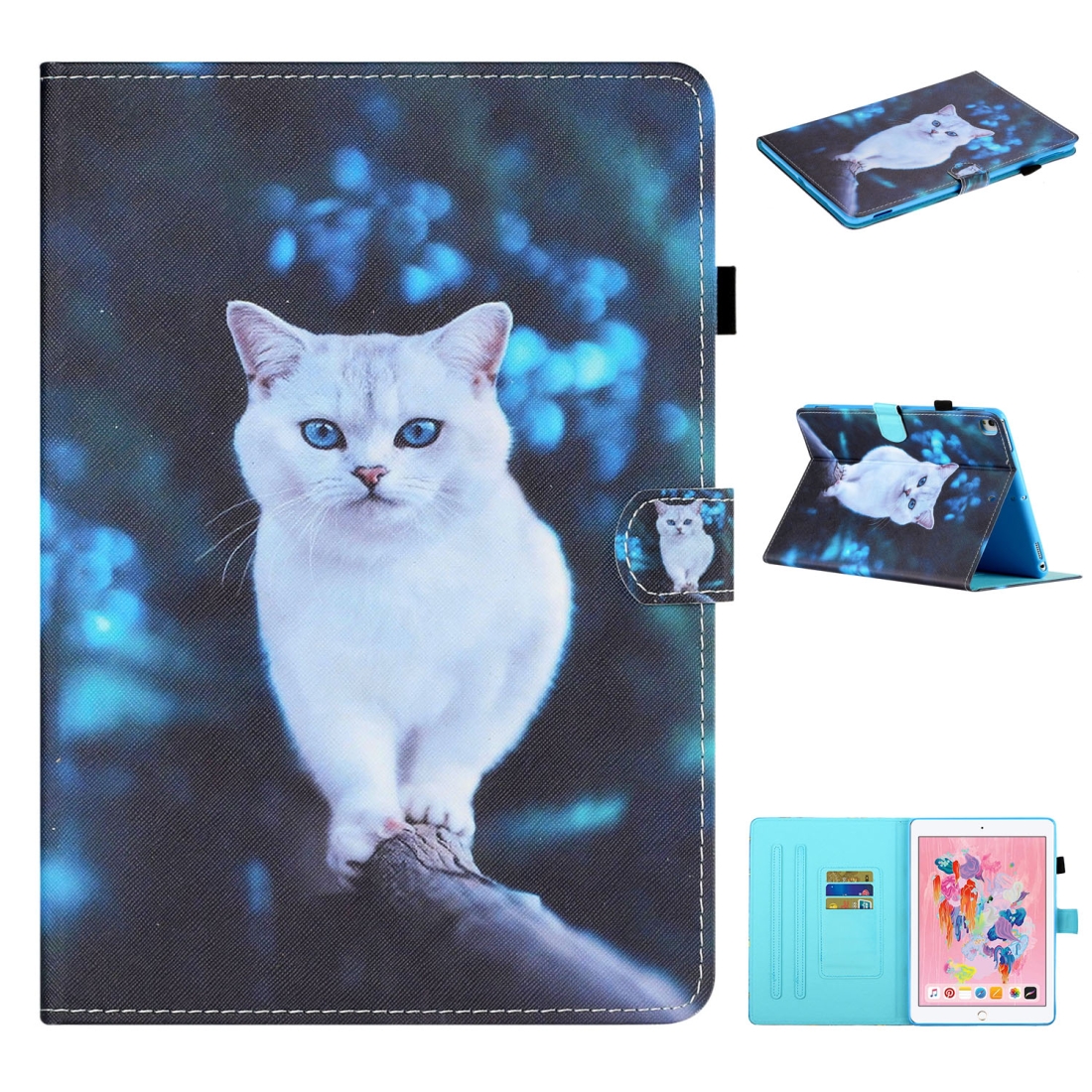 For iPad 10.2 / Pro 10.5 inch Colored Drawing Stitching Horizontal Flip Leather Case with Holder & Card Slots & Sleep / Wake-up Function(Blue Eyed White Cat) For iPad 10.2 / Pro 10.5 inch Colored Drawing Stitching Horizontal Flip Leather Case with Holder & Card Slots & Sleep / Wake-up Function(Blue Eyed White Cat)