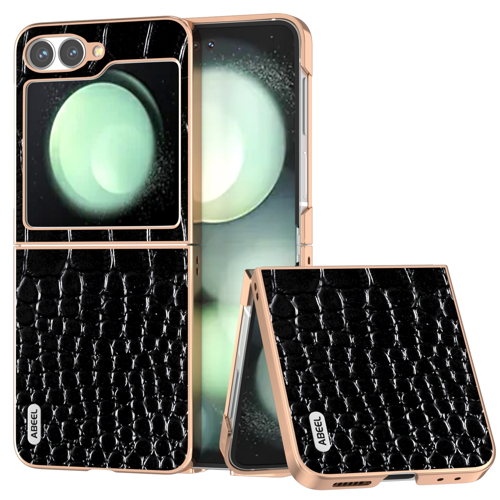 For Samsung Galaxy Z Flip6 ABEEL Electroplated Frame Genuine Leather Crocodile Pattern Phone Case(Black) For Samsung Galaxy Z Flip6 ABEEL Electroplated Frame Genuine Leather Crocodile Pattern Phone Case(Black)