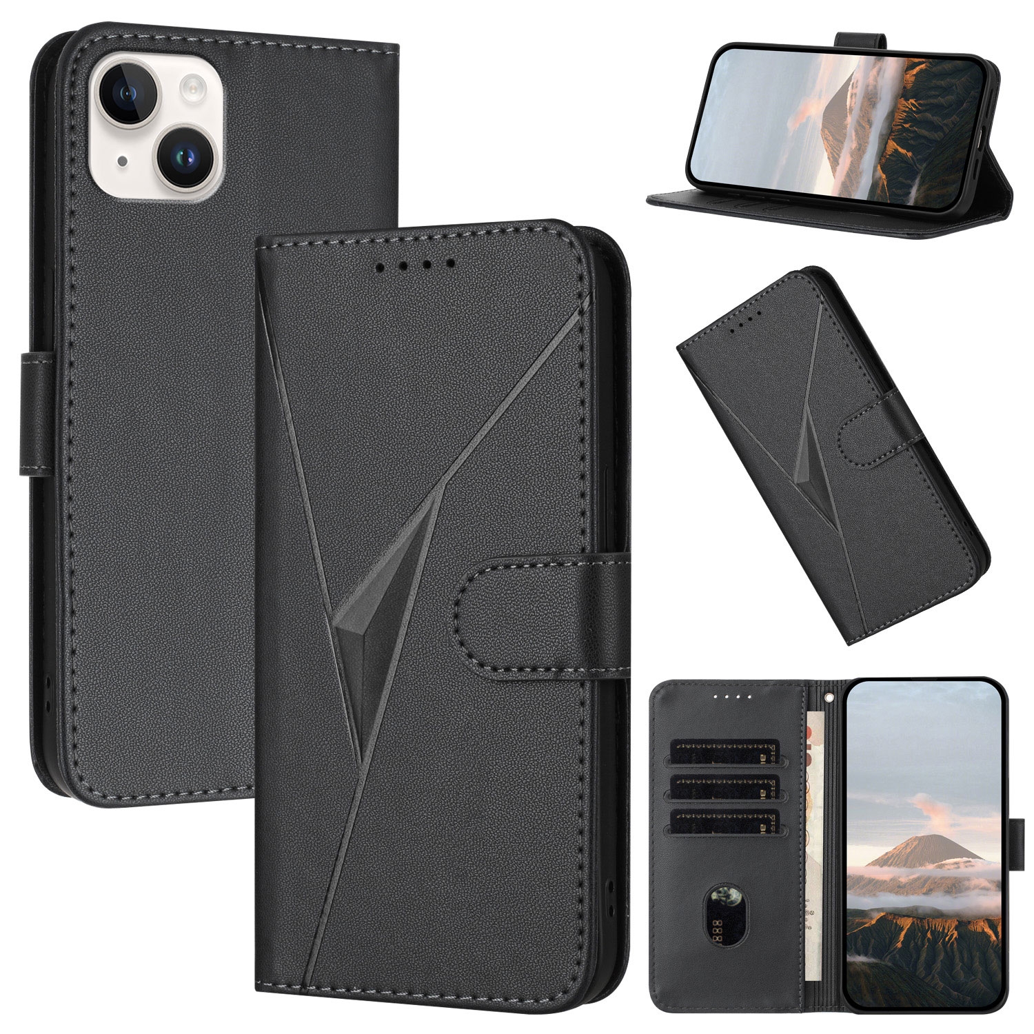 For iPhone 14 Plus Triangle Pattern Buckle Clasp Leather Phone Case(Black) For iPhone 14 Plus Triangle Pattern Buckle Clasp Leather Phone Case(Black)