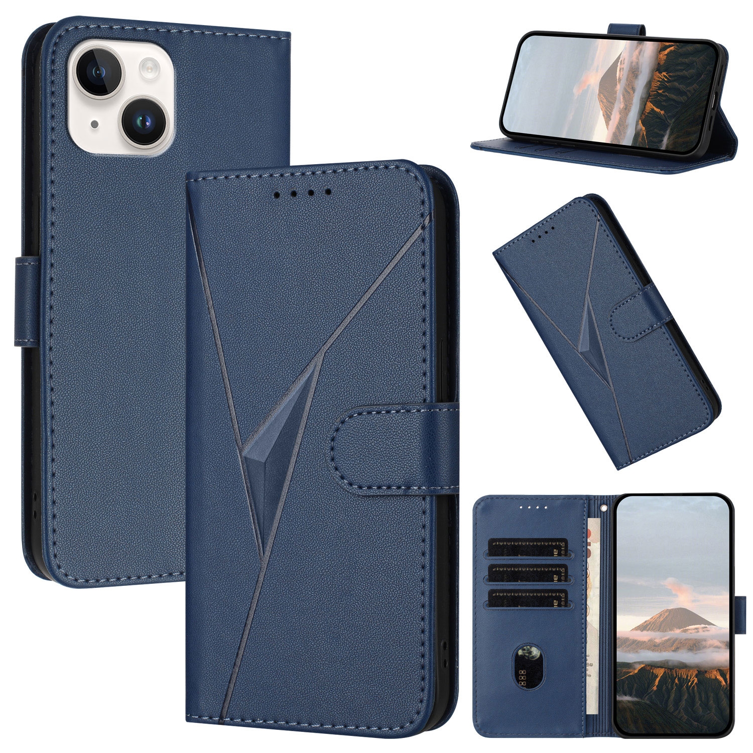 For iPhone 14 Triangle Pattern Buckle Clasp Leather Phone Case(Royal Blue) For iPhone 14 Triangle Pattern Buckle Clasp Leather Phone Case(Royal Blue)