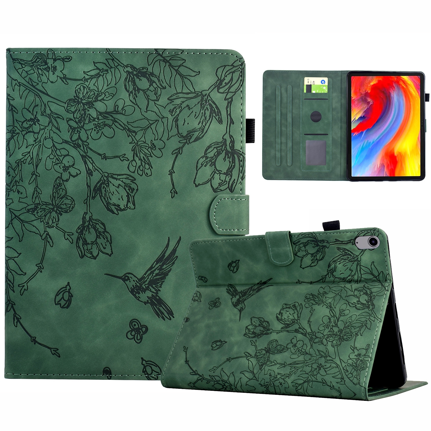 For iPad 10th Gen 10.9 2022 Flowers and Bird Embossed Smart Leather Tablet Case(Green) For iPad 10th Gen 10.9 2022 Flowers and Bird Embossed Smart Leather Tablet Case(Green)
