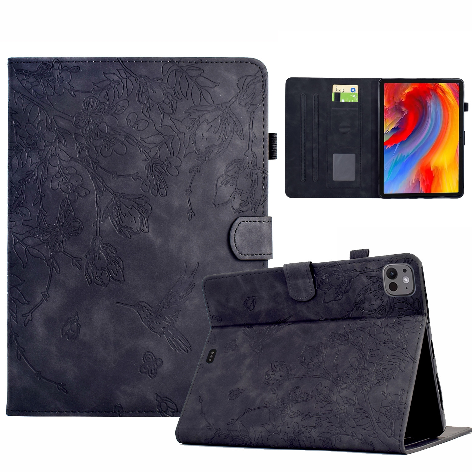 For iPad Air 11 2024 / iPad Pro 11 Flowers and Bird Embossed Smart Leather Tablet Case(Black) For iPad Air 11 2024 / iPad Pro 11 Flowers and Bird Embossed Smart Leather Tablet Case(Black)