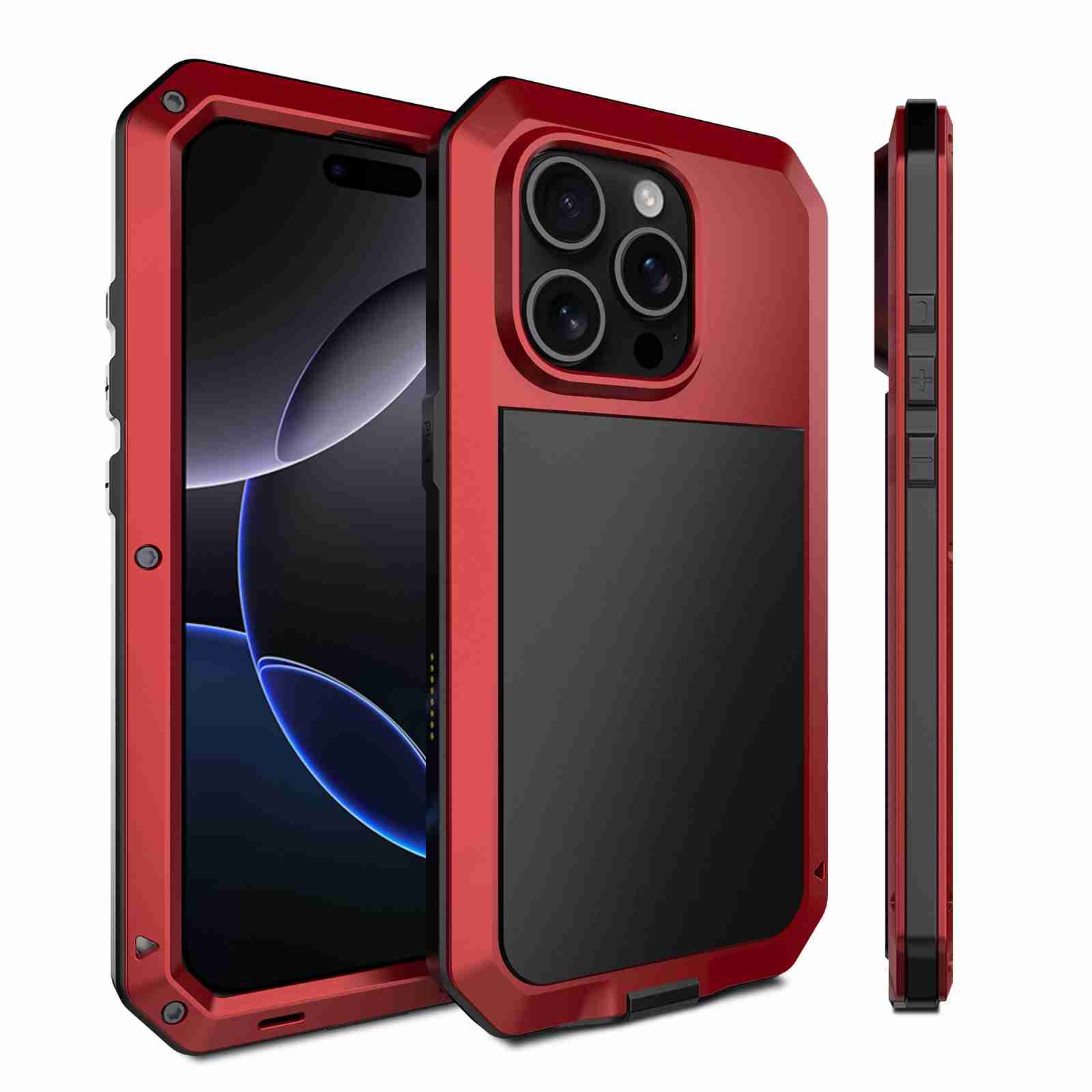 For iPhone 16 Pro RedPepper Triple-proof Metal Phone Case(Red) For iPhone 16 Pro RedPepper Triple-proof Metal Phone Case(Red)