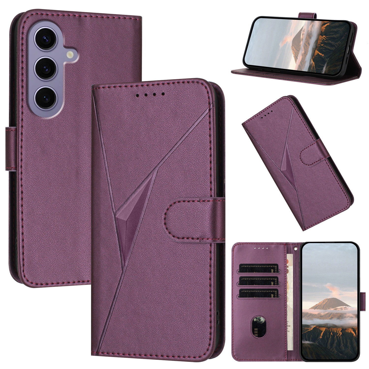 For Samsung Galaxy S24 5G Triangle Pattern Buckle Clasp Leather Phone Case(Dark Purple)