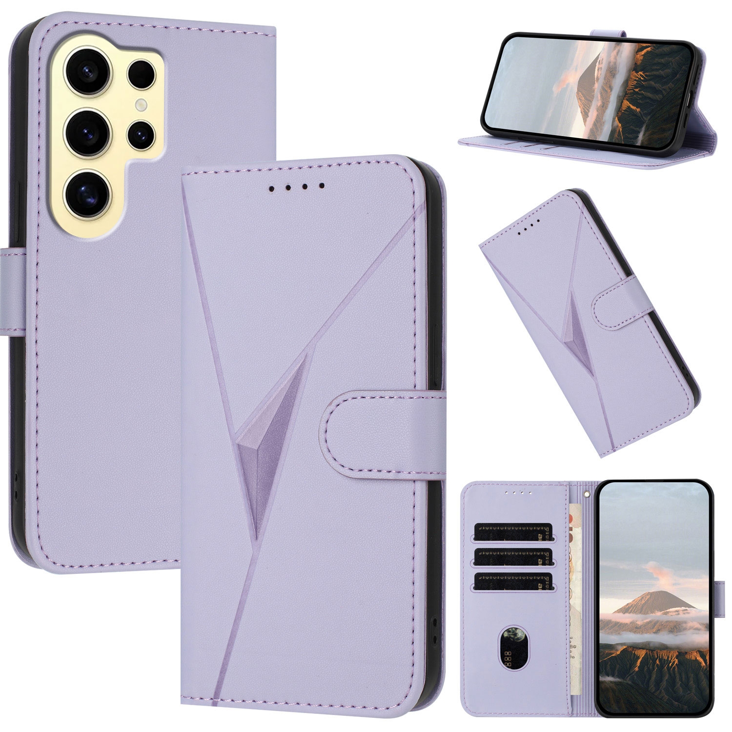 For Samsung Galaxy S24 Ultra 5G Triangle Pattern Buckle Clasp Leather Phone Case(Light Purple) For Samsung Galaxy S24 Ultra 5G Triangle Pattern Buckle Clasp Leather Phone Case(Light Purple)
