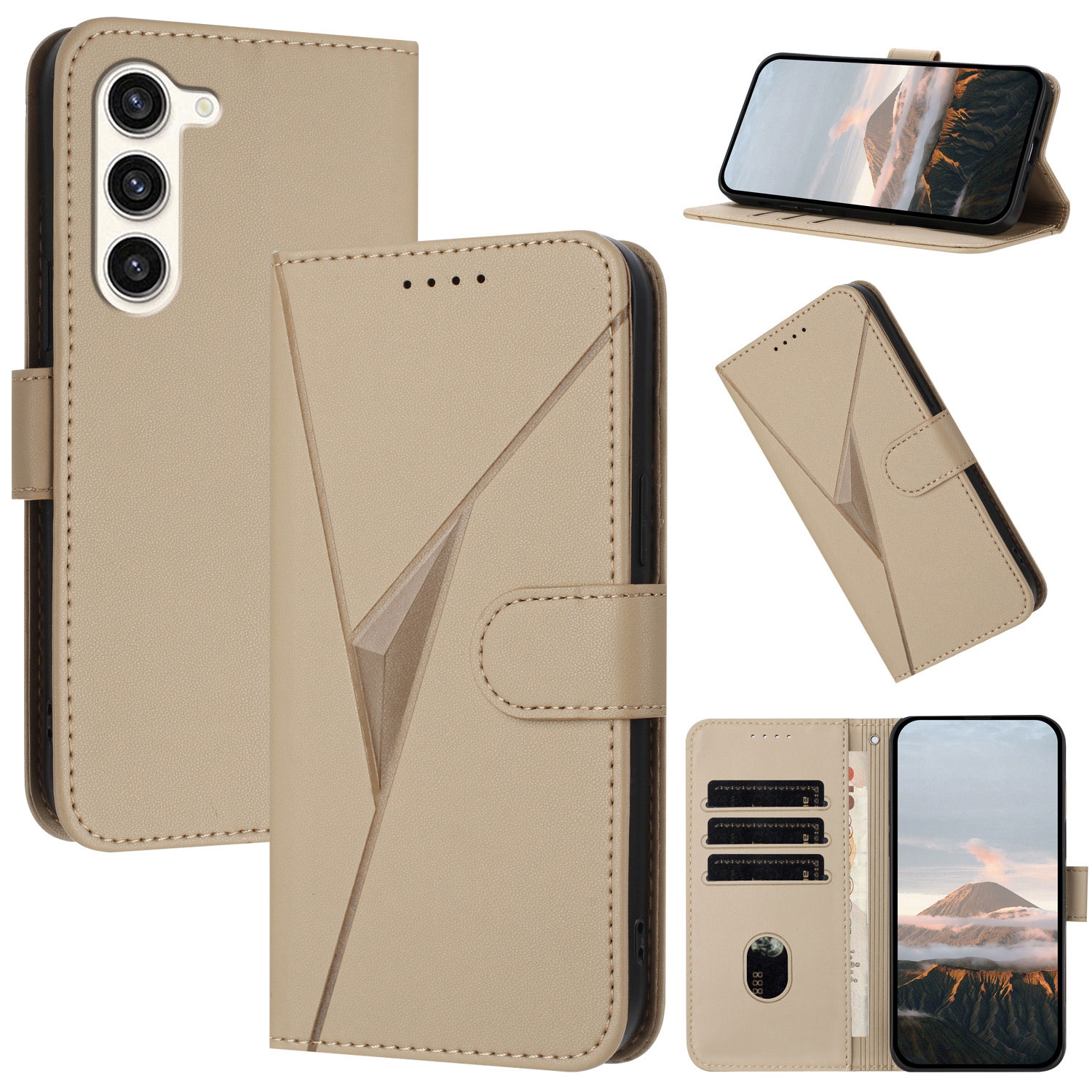 For Samsung Galaxy S23 5G Triangle Pattern Buckle Clasp Leather Phone Case(Gold) For Samsung Galaxy S23 5G Triangle Pattern Buckle Clasp Leather Phone Case(Gold)