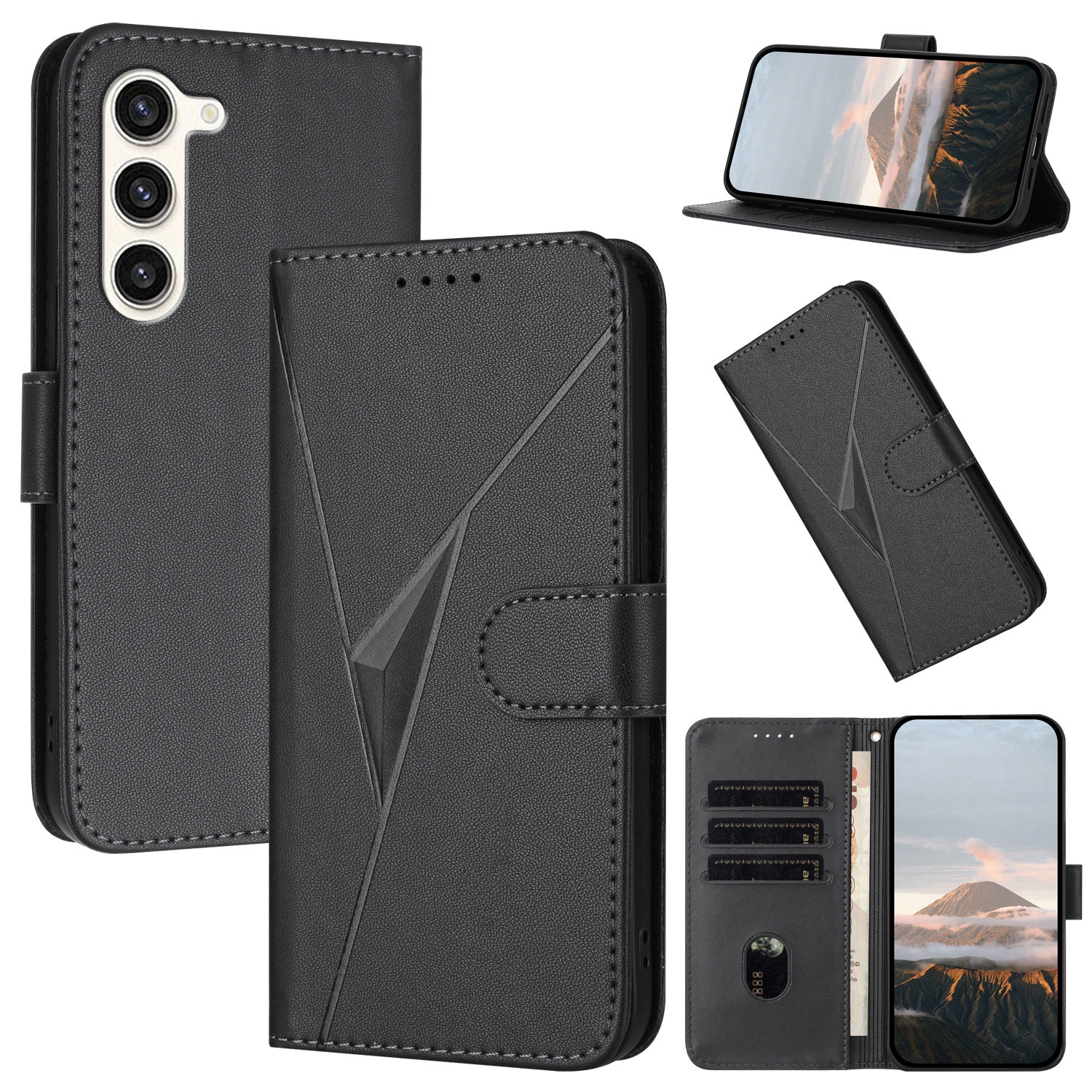 For Samsung Galaxy S23+ 5G Triangle Pattern Buckle Clasp Leather Phone Case(Black) For Samsung Galaxy S23+ 5G Triangle Pattern Buckle Clasp Leather Phone Case(Black)