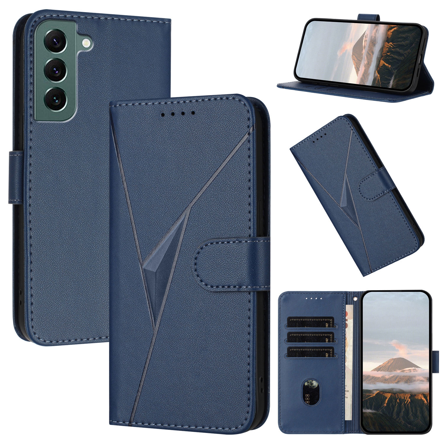 For Samsung Galaxy S22+ 5G Triangle Pattern Buckle Clasp Leather Phone Case(Royal Blue) For Samsung Galaxy S22+ 5G Triangle Pattern Buckle Clasp Leather Phone Case(Royal Blue)