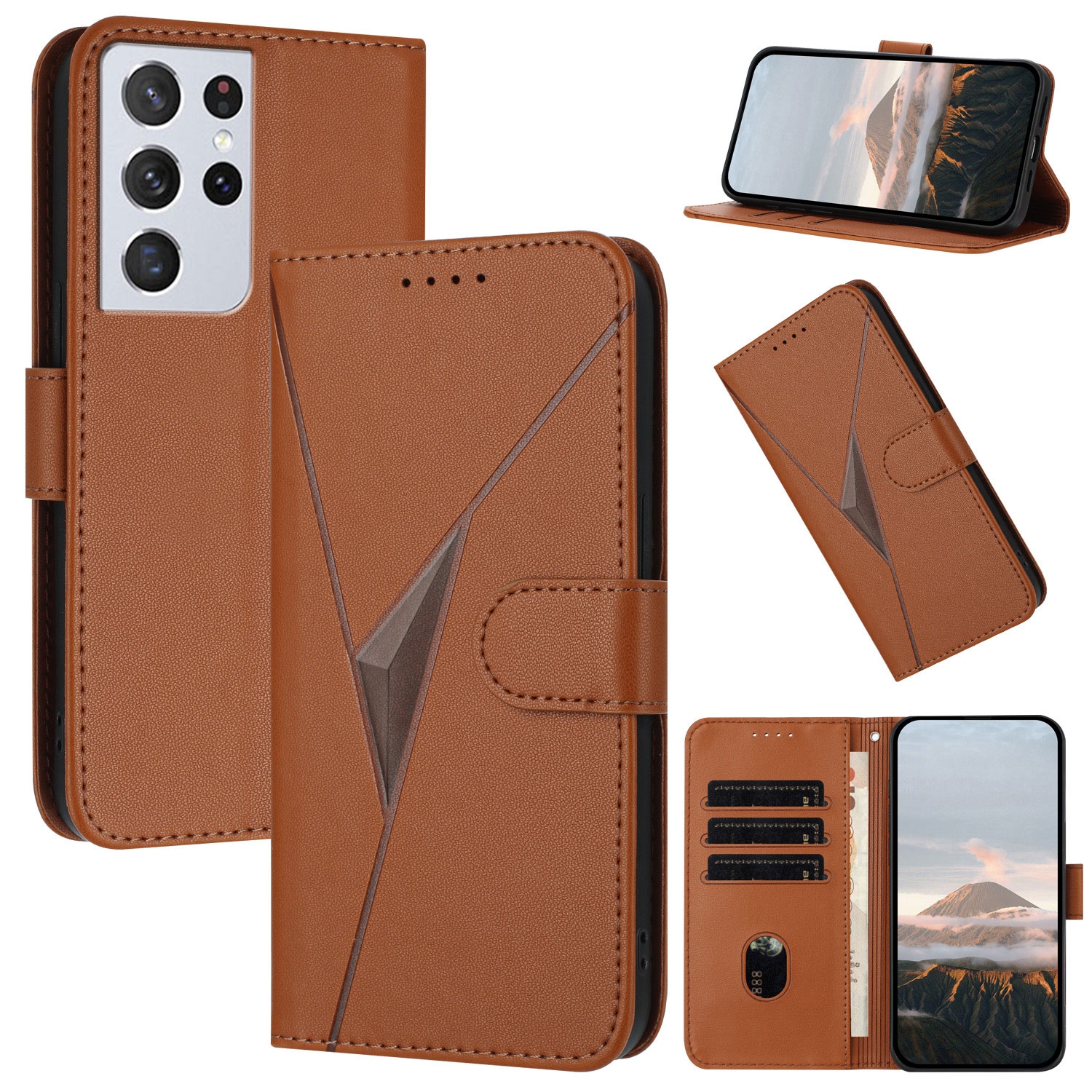 For Samsung Galaxy S21 Ultra 5G Triangle Pattern Buckle Clasp Leather Phone Case(Brown) For Samsung Galaxy S21 Ultra 5G Triangle Pattern Buckle Clasp Leather Phone Case(Brown)