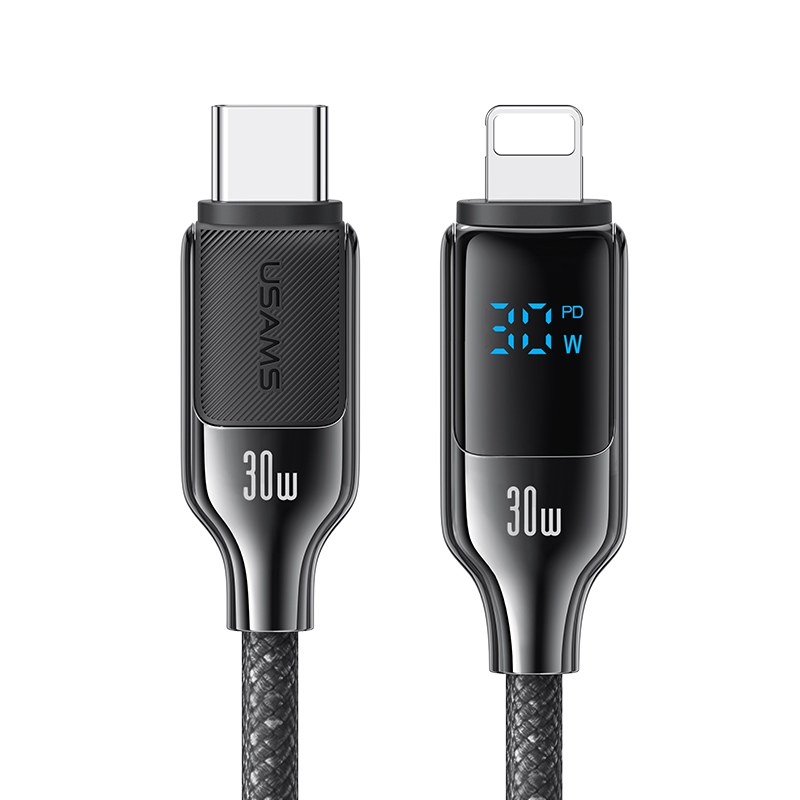 USAMS SJ741 30W USB-C / Type-C to 8 Pin Zinc Alloy Digital Display Fast Data Cable, Length: 1.2m(Gun Color) USAMS SJ741 30W USB-C / Type-C to 8 Pin Zinc Alloy Digital Display Fast Data Cable, Length: 1.2m(Gun Color)