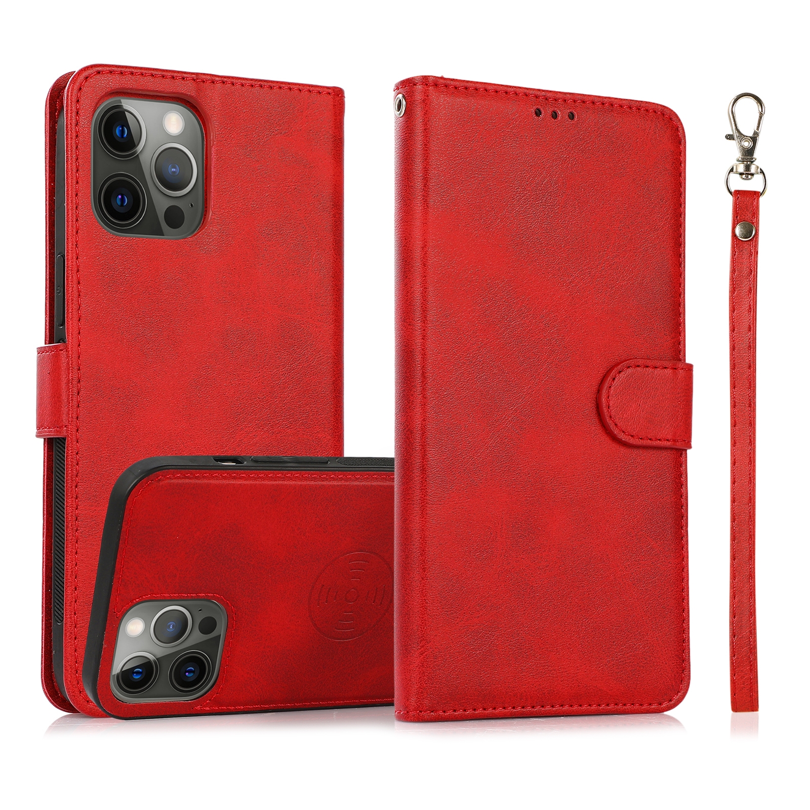 For iPhone 15 Pro Calf Texture 2 in 1 Detachable Magnetic Back Cover Leather Case(Red) For iPhone 15 Pro Calf Texture 2 in 1 Detachable Magnetic Back Cover Leather Case(Red)