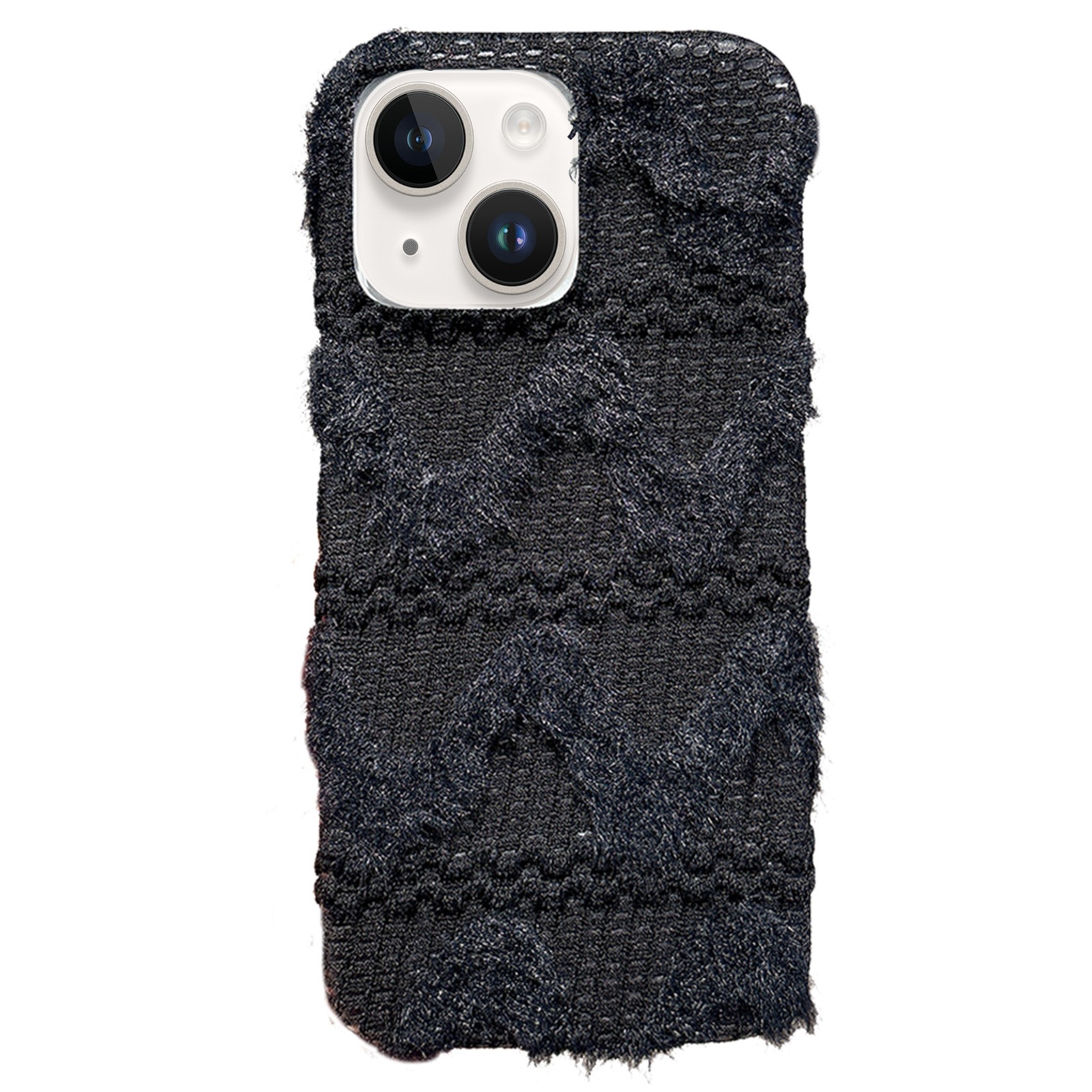 For iPhone 14 W-texture Plush TPU Phone Case(Black) For iPhone 14 W-texture Plush TPU Phone Case(Black)