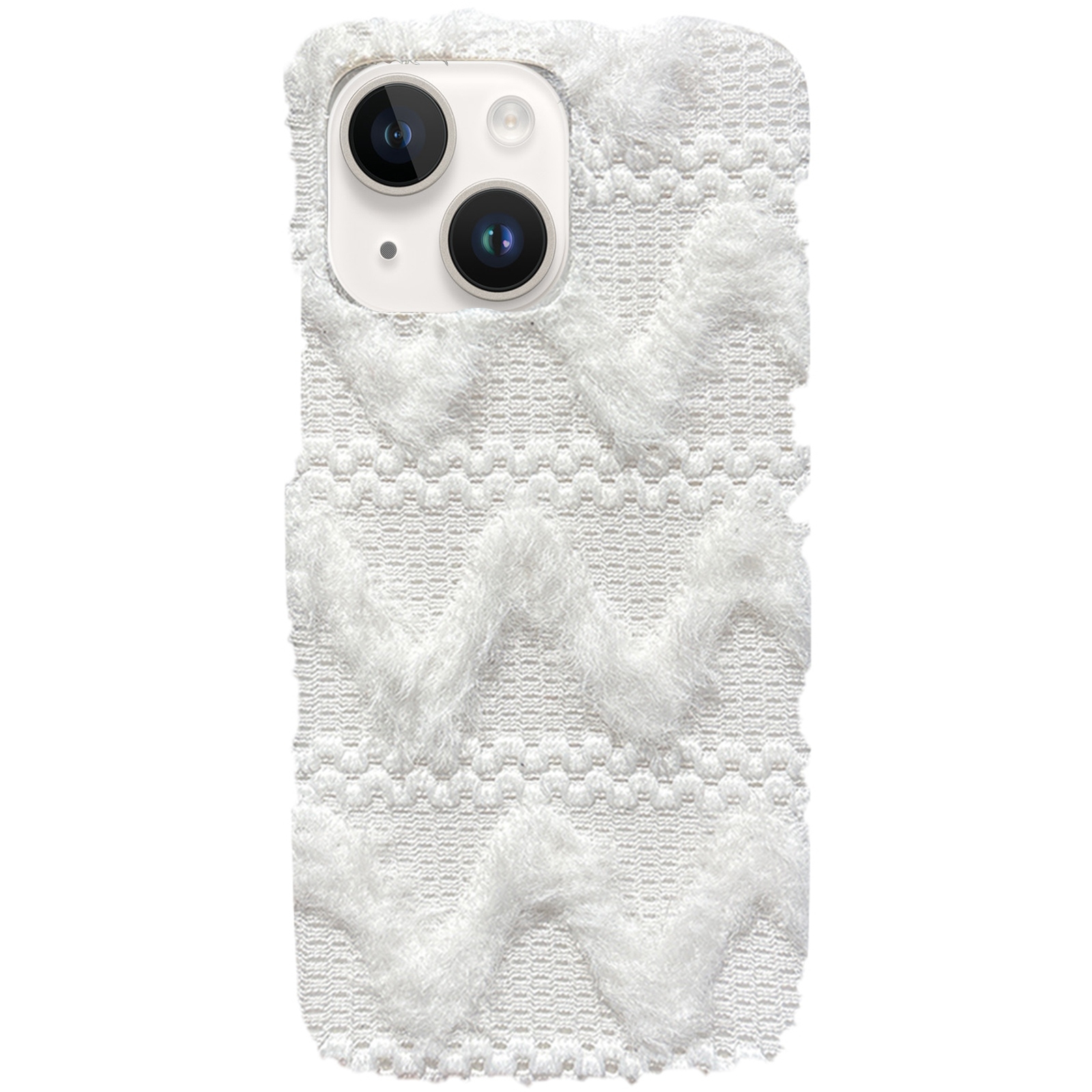 For iPhone 14 Plus W-texture Plush TPU Phone Case(White) For iPhone 14 Plus W-texture Plush TPU Phone Case(White)
