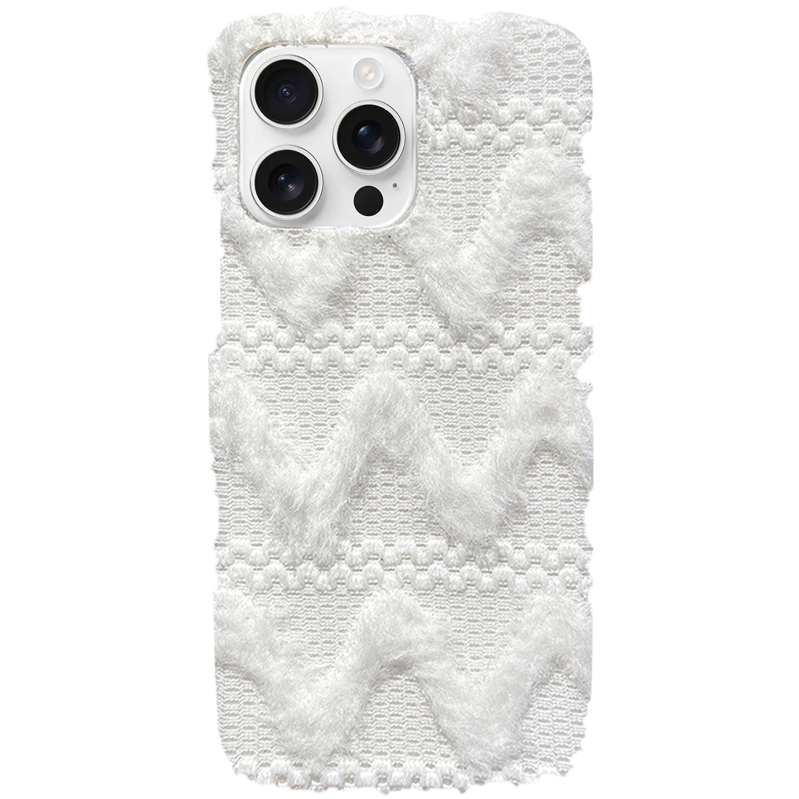 For iPhone 16 Pro W-texture Plush TPU Phone Case(White) For iPhone 16 Pro W-texture Plush TPU Phone Case(White)