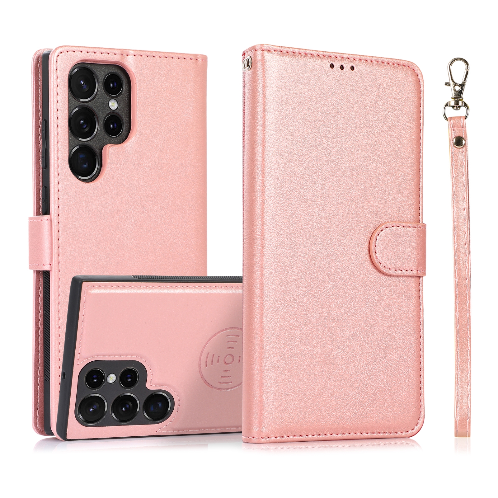 For Samsung Galaxy S22 Ultra 5G Calf Texture 2 in 1 Detachable Magnetic Back Cover Leather Case(Rose Gold) For Samsung Galaxy S22 Ultra 5G Calf Texture 2 in 1 Detachable Magnetic Back Cover Leather Case(Rose Gold)