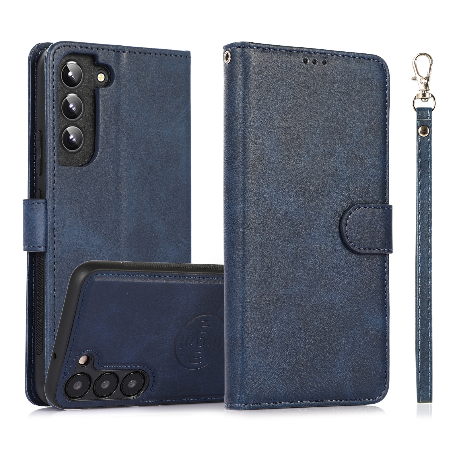 For Samsung Galaxy S23+ 5G Calf Texture 2 in 1 Detachable Magnetic Back Cover Leather Case(Blue)