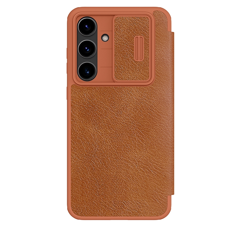 For Samsung Galaxy S24 FE 5G NILLKIN QIN Series Pro Sliding Camera Cover Design Leather Phone Case(Brown)