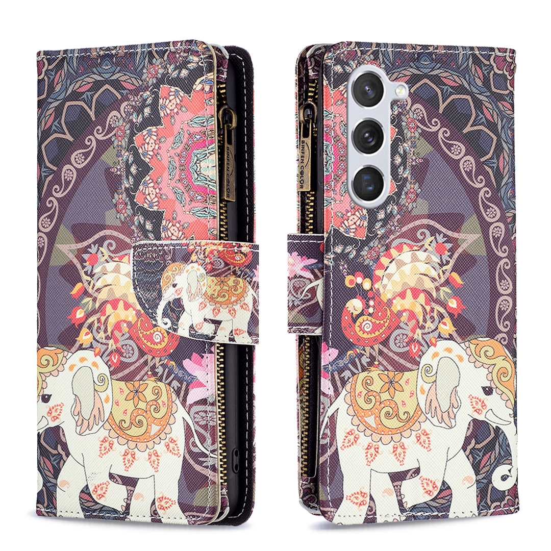 For Samsung Galaxy S25 5G Colored Drawing Pattern Zipper Leather Phone Case(Flower Elephant) For Samsung Galaxy S25 5G Colored Drawing Pattern Zipper Leather Phone Case(Flower Elephant)