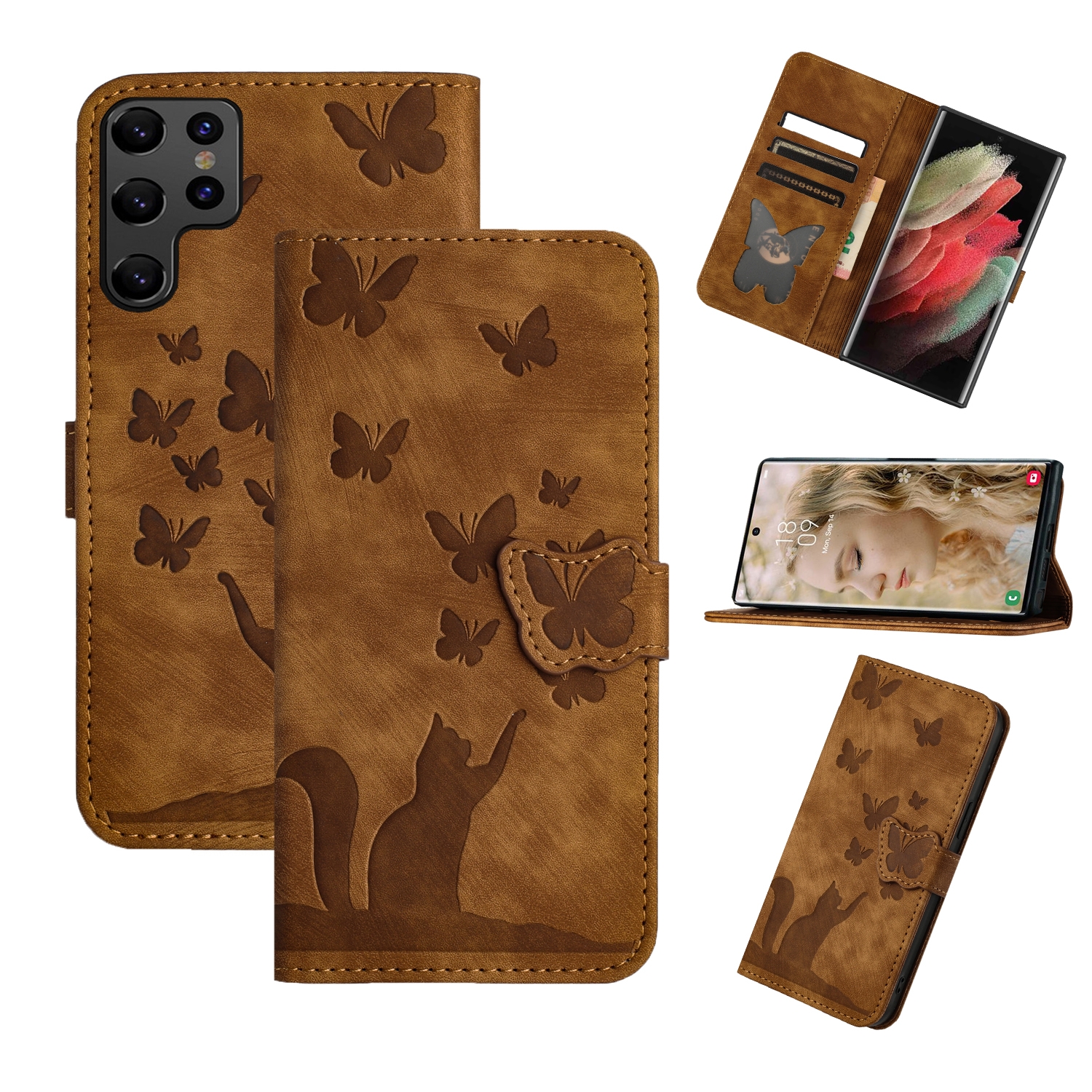 For Samsung Galaxy S25 Ultra 5G Butterfly Cat Embossing Flip Leather Phone Case(Brown) For Samsung Galaxy S25 Ultra 5G Butterfly Cat Embossing Flip Leather Phone Case(Brown)