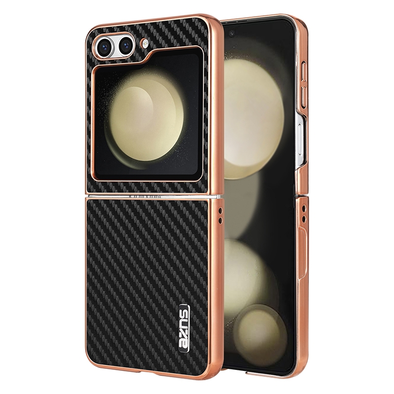 For Samsung Galaxy Z Flip6 5G AZNS Electroplated Edge Carbon Fiber Texture Phone Case(Black) For Samsung Galaxy Z Flip6 5G AZNS Electroplated Edge Carbon Fiber Texture Phone Case(Black)