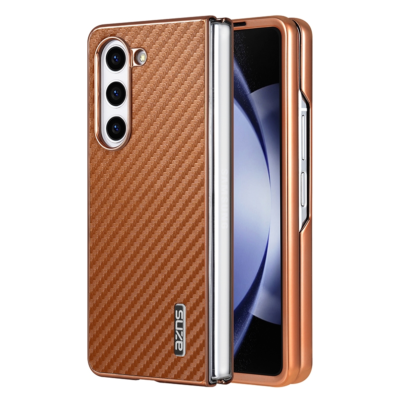 For Samsung Galaxy Z Fold6 5G AZNS Electroplated Edge Carbon Fiber Texture Phone Case(Brown) For Samsung Galaxy Z Fold6 5G AZNS Electroplated Edge Carbon Fiber Texture Phone Case(Brown)
