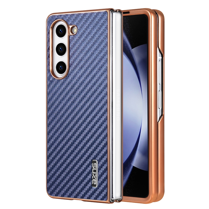 For Samsung Galaxy Z Fold5 5G AZNS Electroplated Edge Carbon Fiber Texture Phone Case(Blue) For Samsung Galaxy Z Fold5 5G AZNS Electroplated Edge Carbon Fiber Texture Phone Case(Blue)