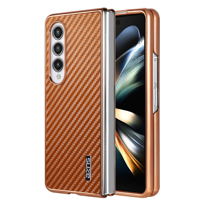 For Samsung Galaxy Z Fold4 5G AZNS Electroplated Edge Carbon Fiber Texture Phone Case(Brown) For Samsung Galaxy Z Fold4 5G AZNS Electroplated Edge Carbon Fiber Texture Phone Case(Brown)
