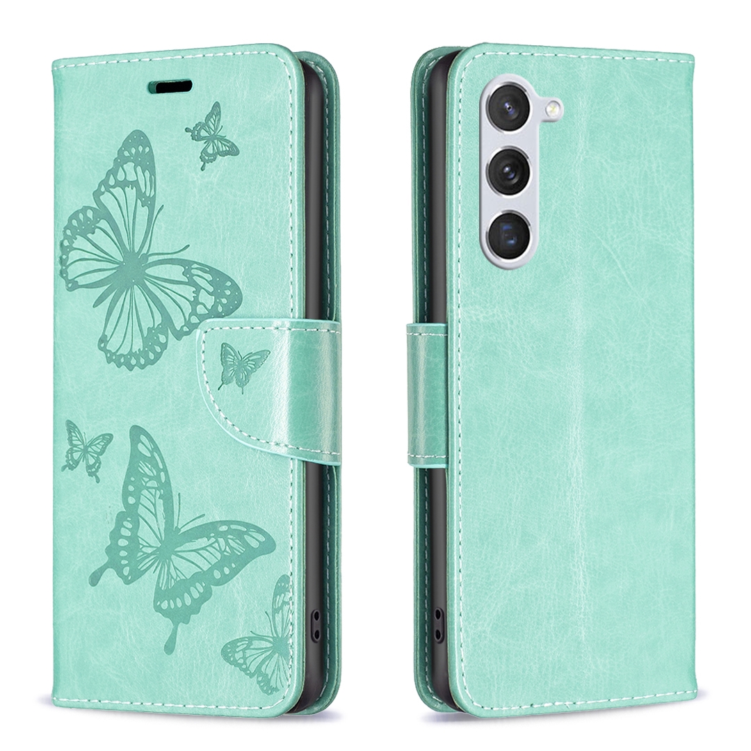 For Samsung Galaxy S25 5G Embossing Two Butterflies Pattern Leather Phone Case(Green) For Samsung Galaxy S25 5G Embossing Two Butterflies Pattern Leather Phone Case(Green)