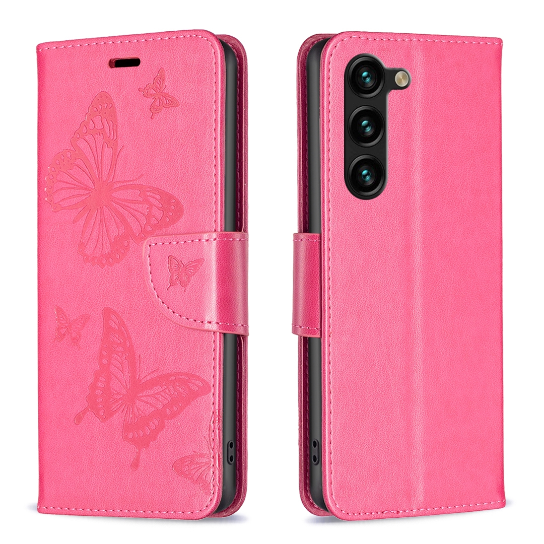 For Samsung Galaxy S25+ 5G Embossing Two Butterflies Pattern Leather Phone Case(Rose Red) For Samsung Galaxy S25+ 5G Embossing Two Butterflies Pattern Leather Phone Case(Rose Red)