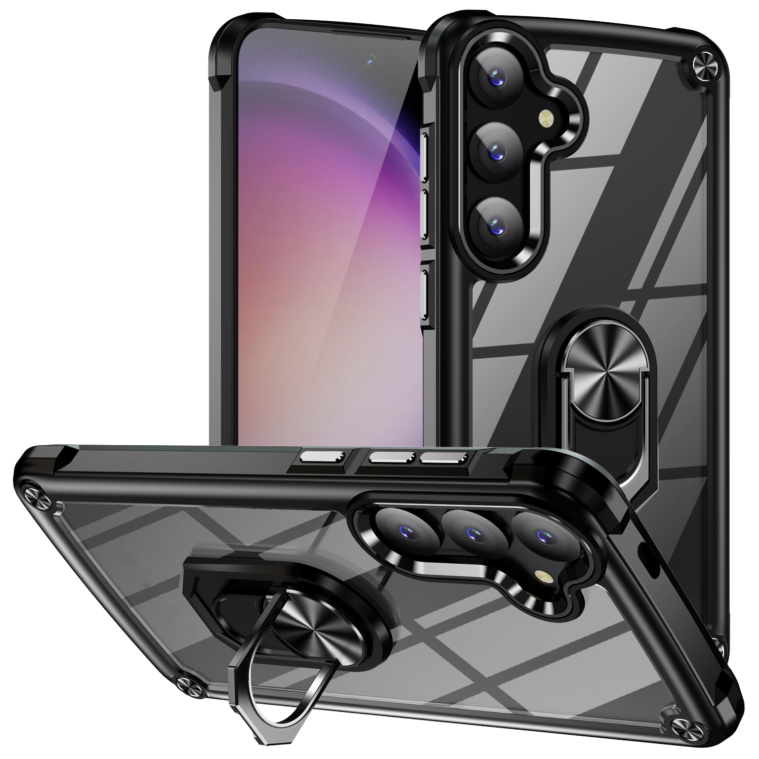 For Samsung Galaxy S25 5G TPU + PC Lens Protection Phone Case with Ring Holder(Black) For Samsung Galaxy S25 5G TPU + PC Lens Protection Phone Case with Ring Holder(Black)