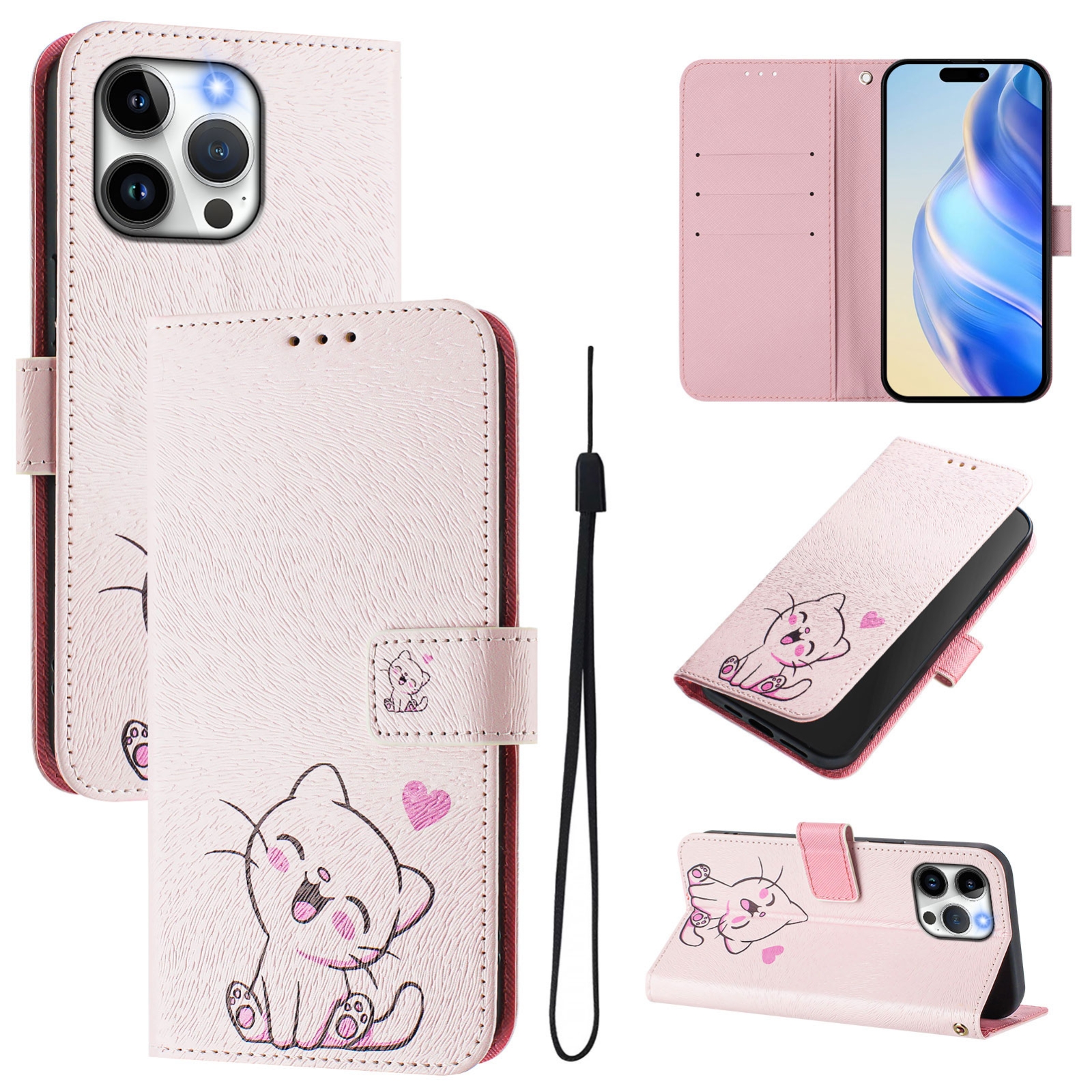 For iPhone 14 pro Art Colored Drawing Pattern Leather Phone Case(Cute cat) For iPhone 14 pro Art Colored Drawing Pattern Leather Phone Case(Cute cat)