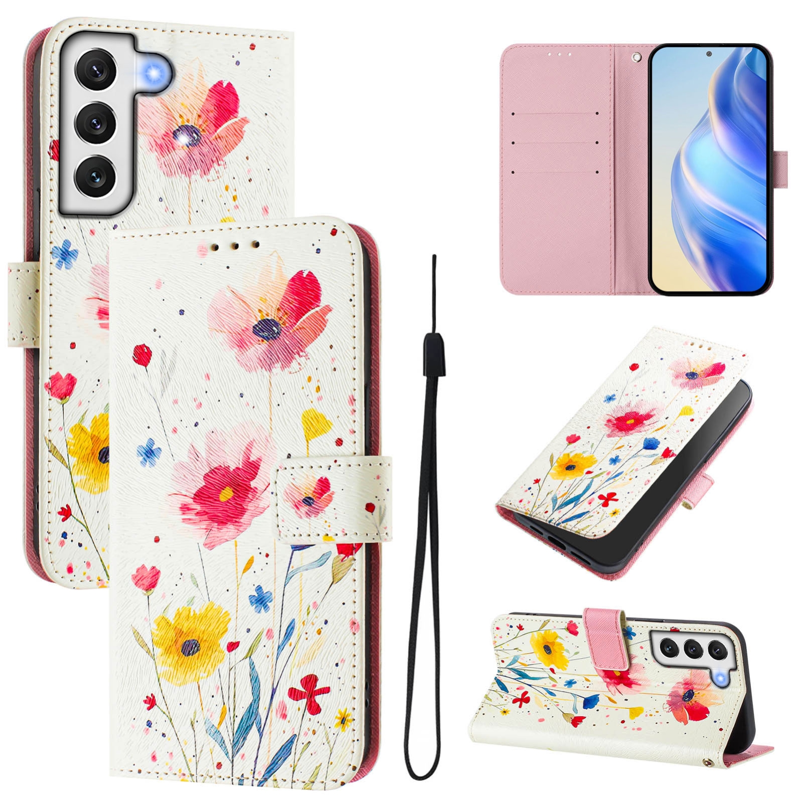 For Samsung Galaxy S22+ 5G Art Colored Drawing Pattern Leather Phone Case(Flowers and plants) For Samsung Galaxy S22+ 5G Art Colored Drawing Pattern Leather Phone Case(Flowers and plants)