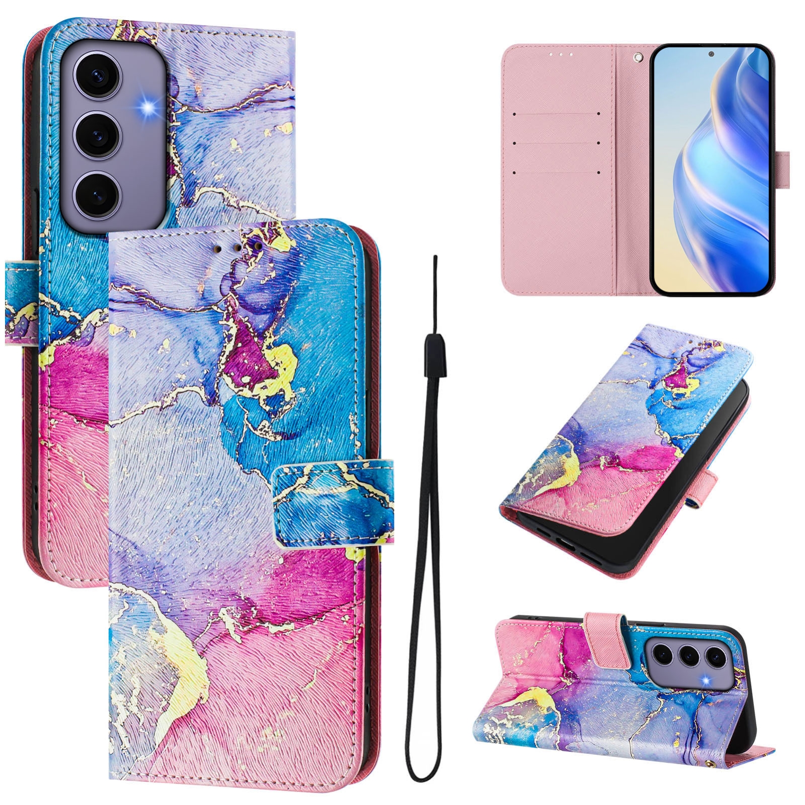 For Samsung Galaxy S24 5G Art Colored Drawing Pattern Leather Phone Case(Colorful marble) For Samsung Galaxy S24 5G Art Colored Drawing Pattern Leather Phone Case(Colorful marble)
