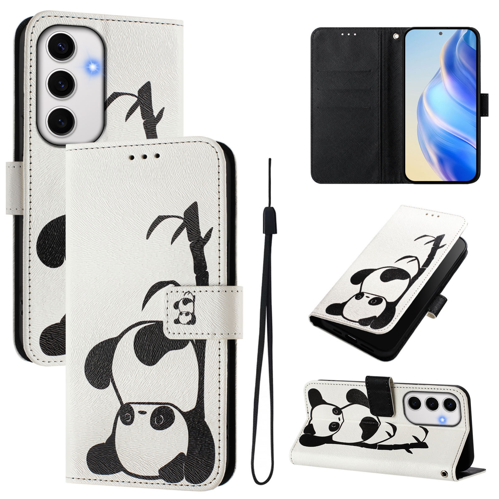 For Samsung Galaxy S24 FE 5G Art Colored Drawing Pattern Leather Phone Case(Panda) For Samsung Galaxy S24 FE 5G Art Colored Drawing Pattern Leather Phone Case(Panda)