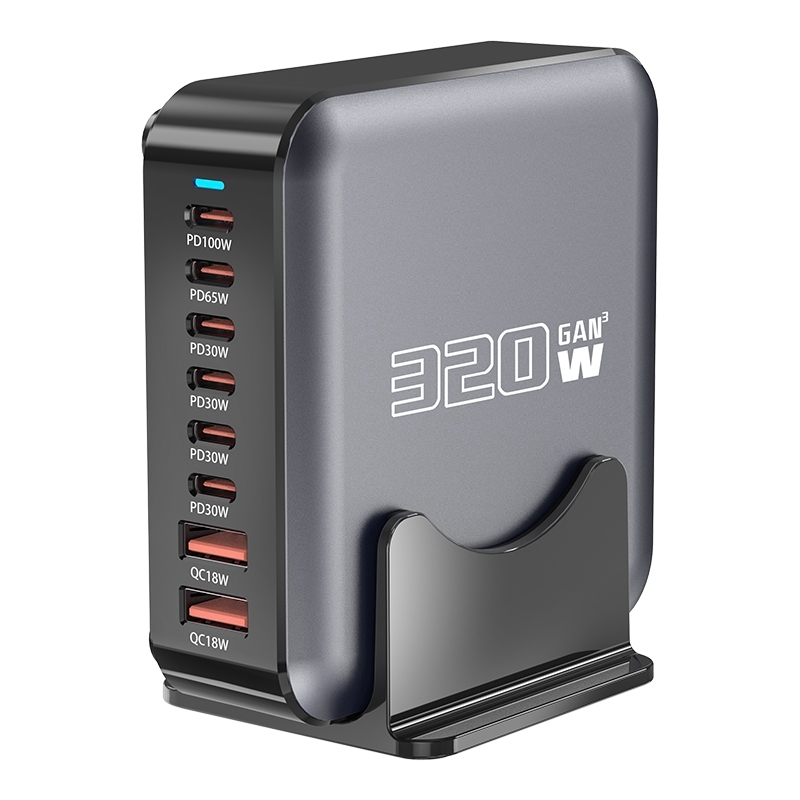 320W GaN 6 Type-C 2 USB Multi Ports Sharing Desktop Charger, Plug:US Plug(Grey) 320W GaN 6 Type-C 2 USB Multi Ports Sharing Desktop Charger, Plug:US Plug(Grey)