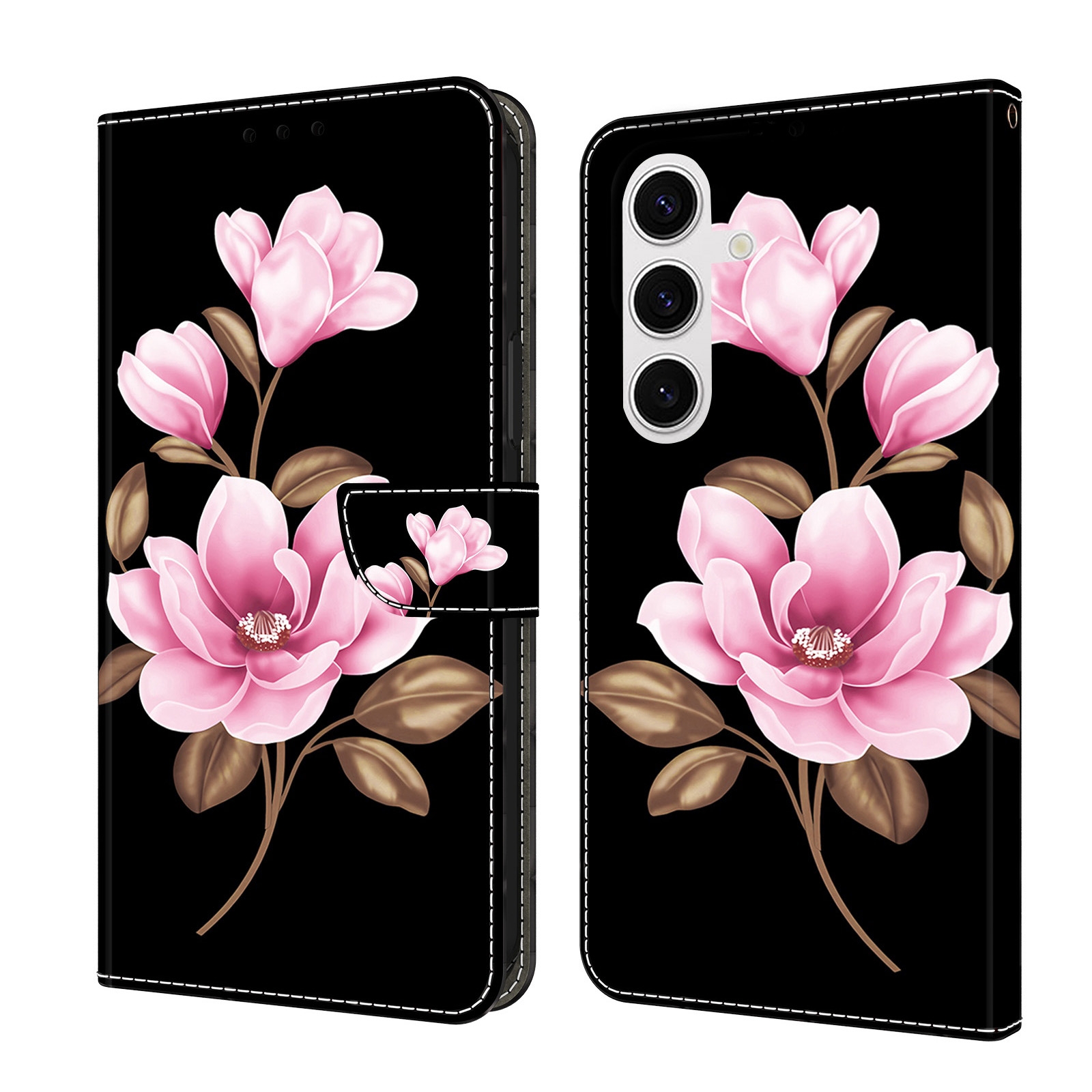 For Samsung Galaxy S24 5G Fresh Painted Leather Phone Case(Black Flowers) For Samsung Galaxy S24 5G Fresh Painted Leather Phone Case(Black Flowers)