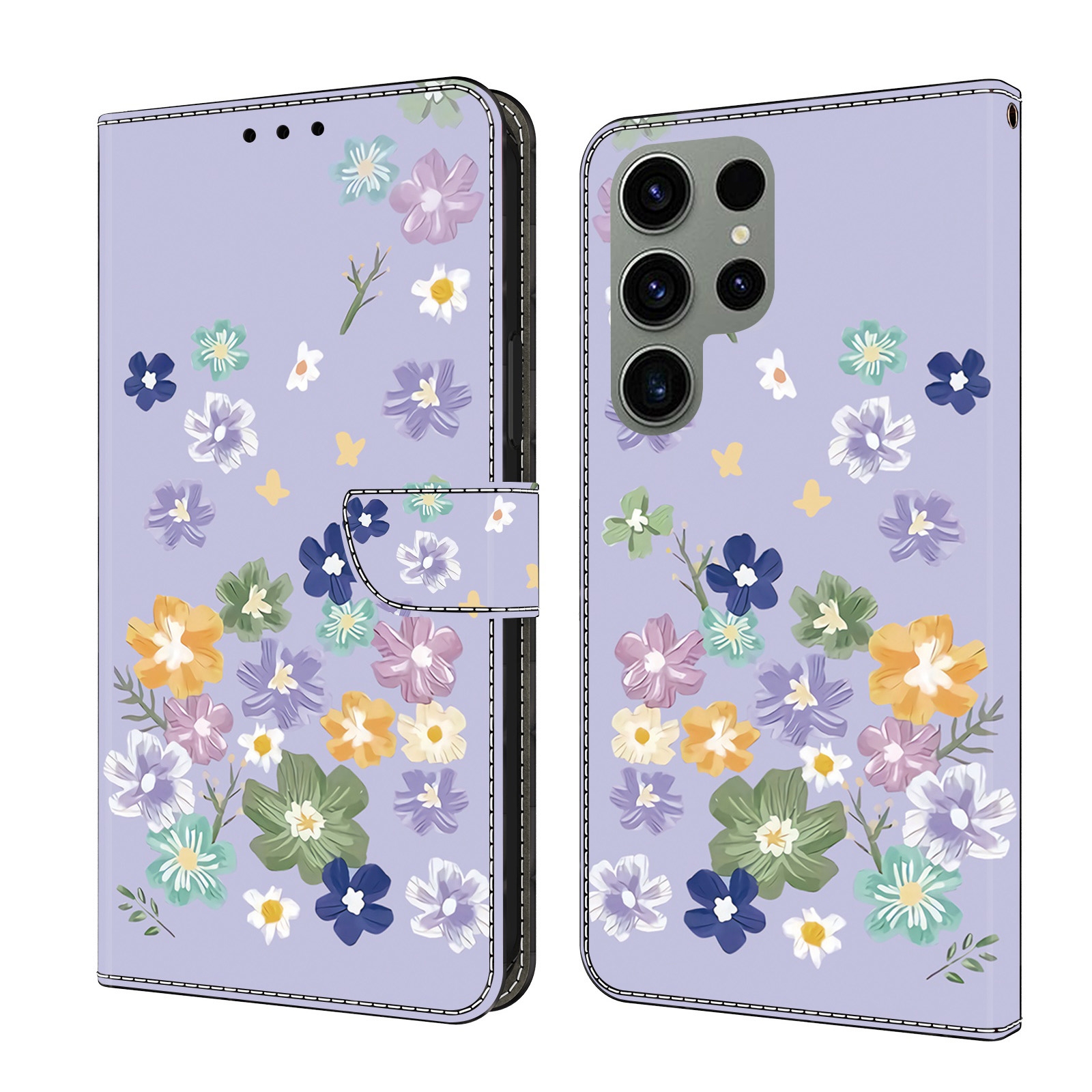 For Samsung Galaxy S23 Ultra 5G Fresh Painted Leather Phone Case(Purple Floral) For Samsung Galaxy S23 Ultra 5G Fresh Painted Leather Phone Case(Purple Floral)