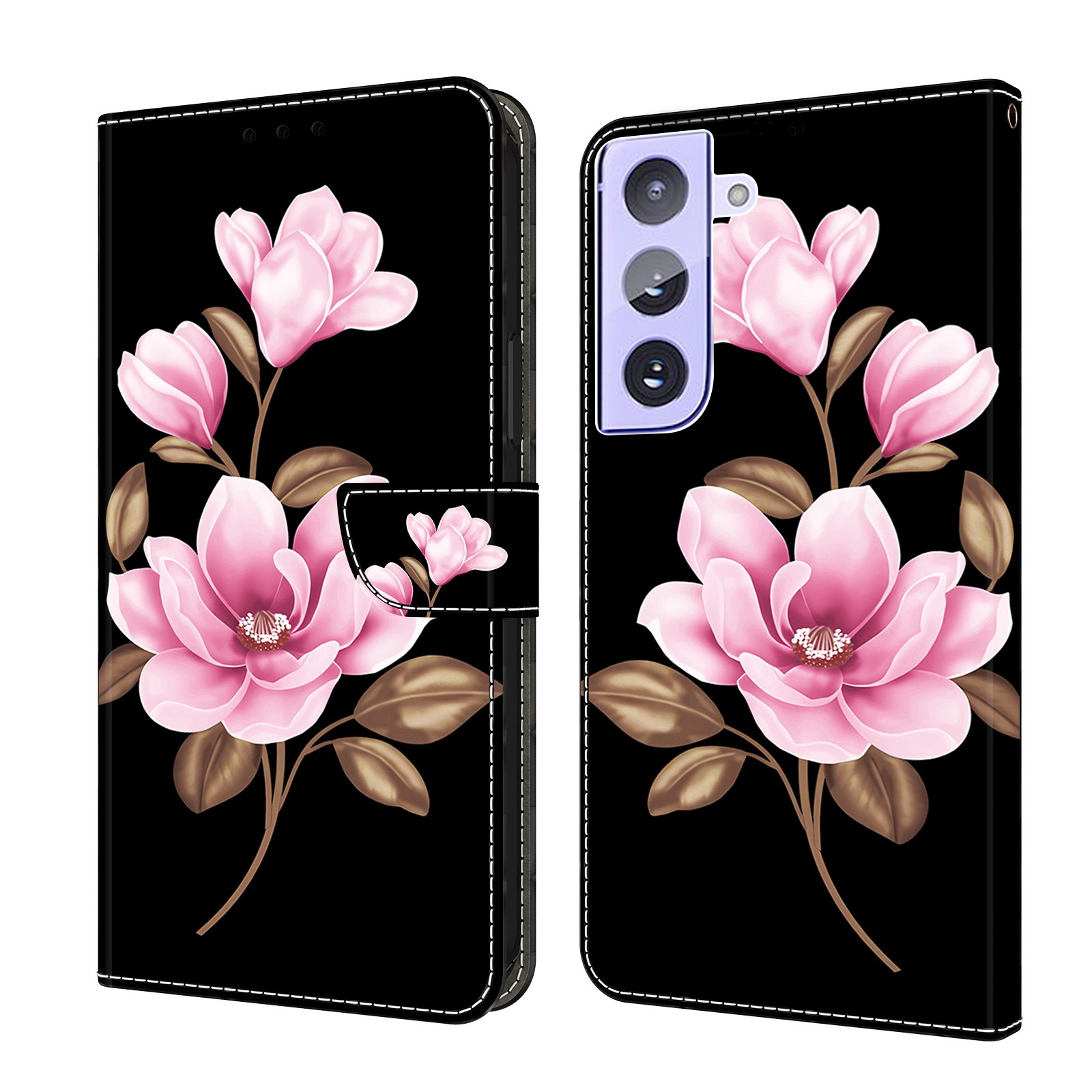 For Samsung Galaxy S22 5G Fresh Painted Leather Phone Case(Black Flowers) For Samsung Galaxy S22 5G Fresh Painted Leather Phone Case(Black Flowers)