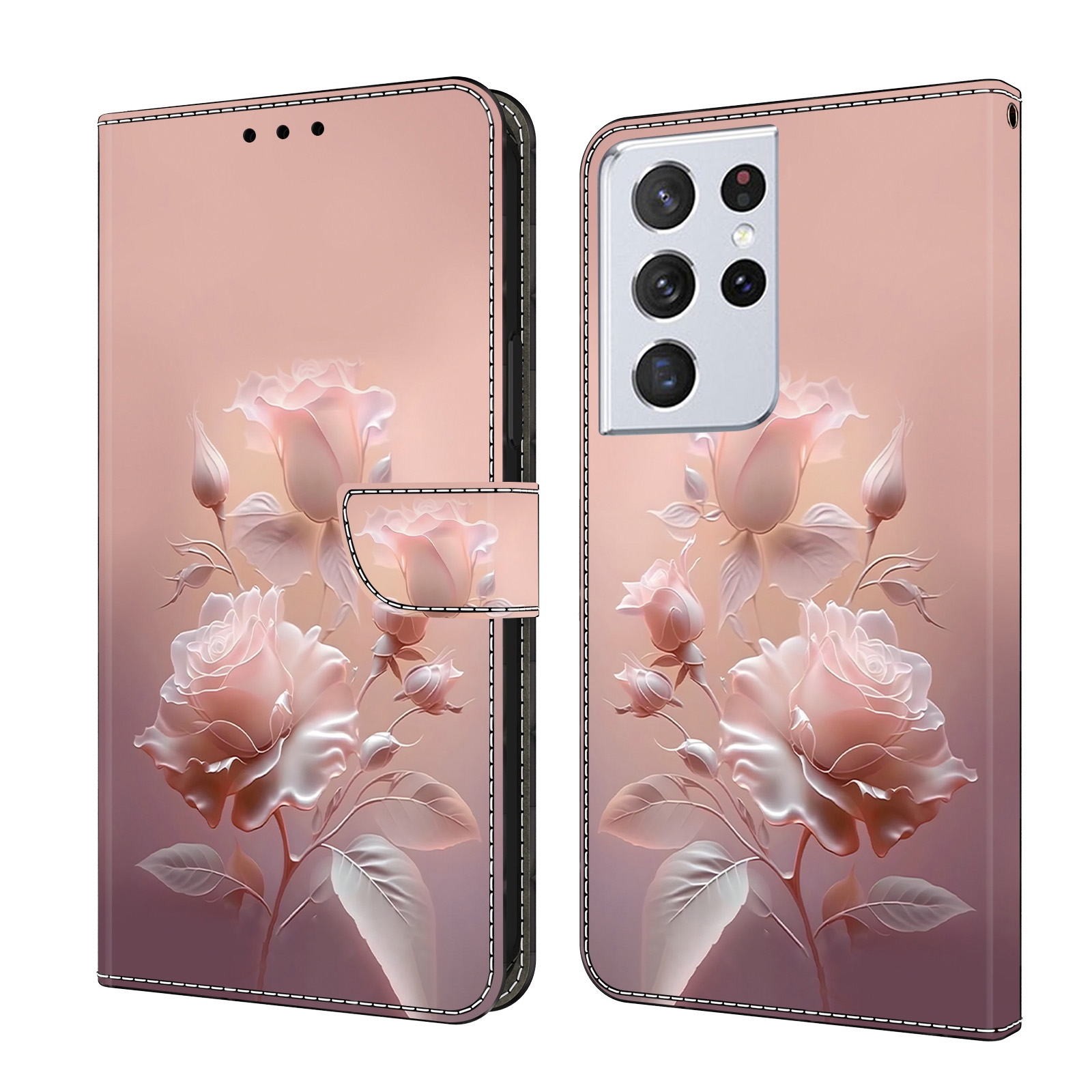 For Samsung Galaxy S21 Ultra 5G Fresh Painted Leather Phone Case(Ceramic Flowers) For Samsung Galaxy S21 Ultra 5G Fresh Painted Leather Phone Case(Ceramic Flowers)