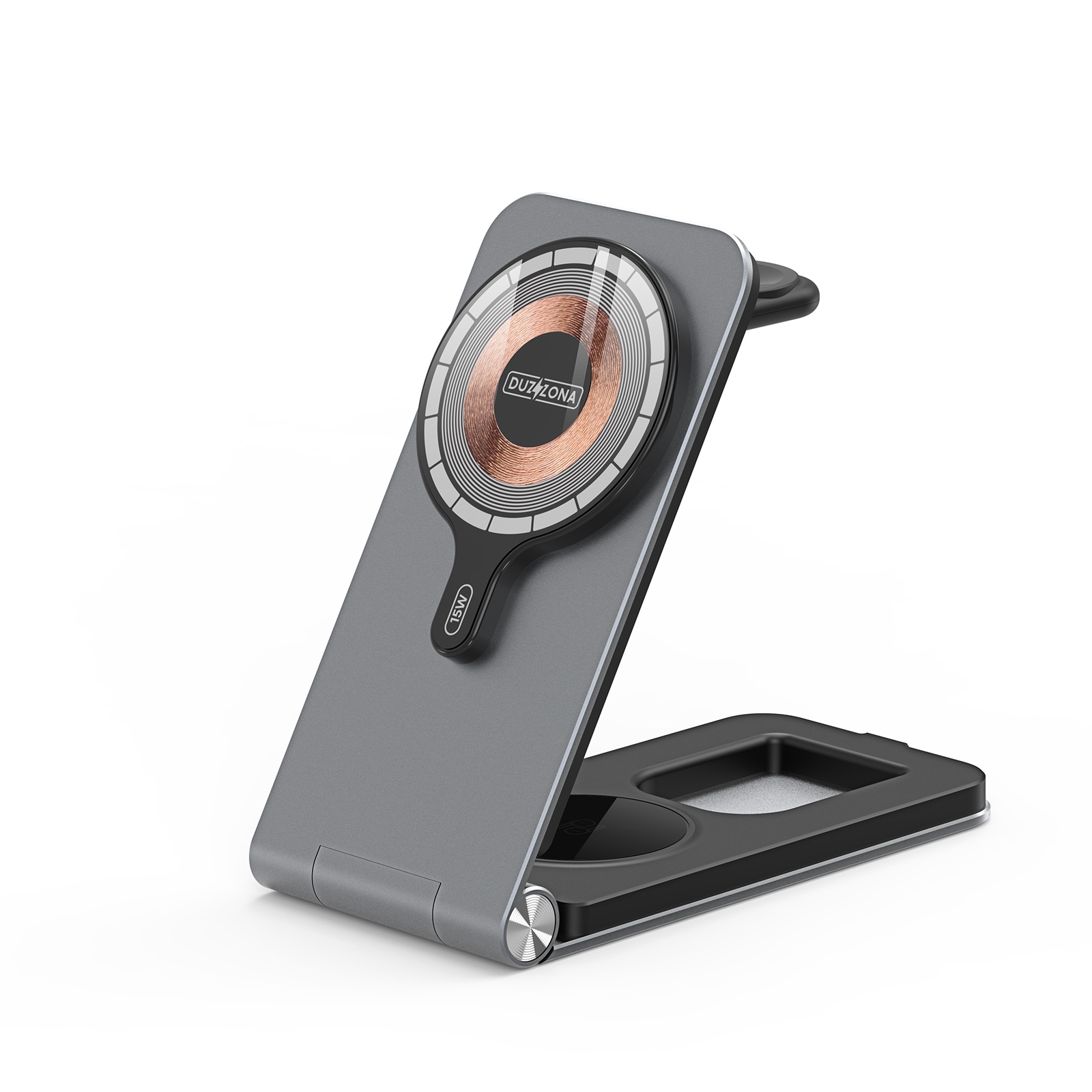 DUZZONA W22 15W 3 in 1 Foldable Magnetic Wireless Charging Stand(Grey) DUZZONA W22 15W 3 in 1 Foldable Magnetic Wireless Charging Stand(Grey)