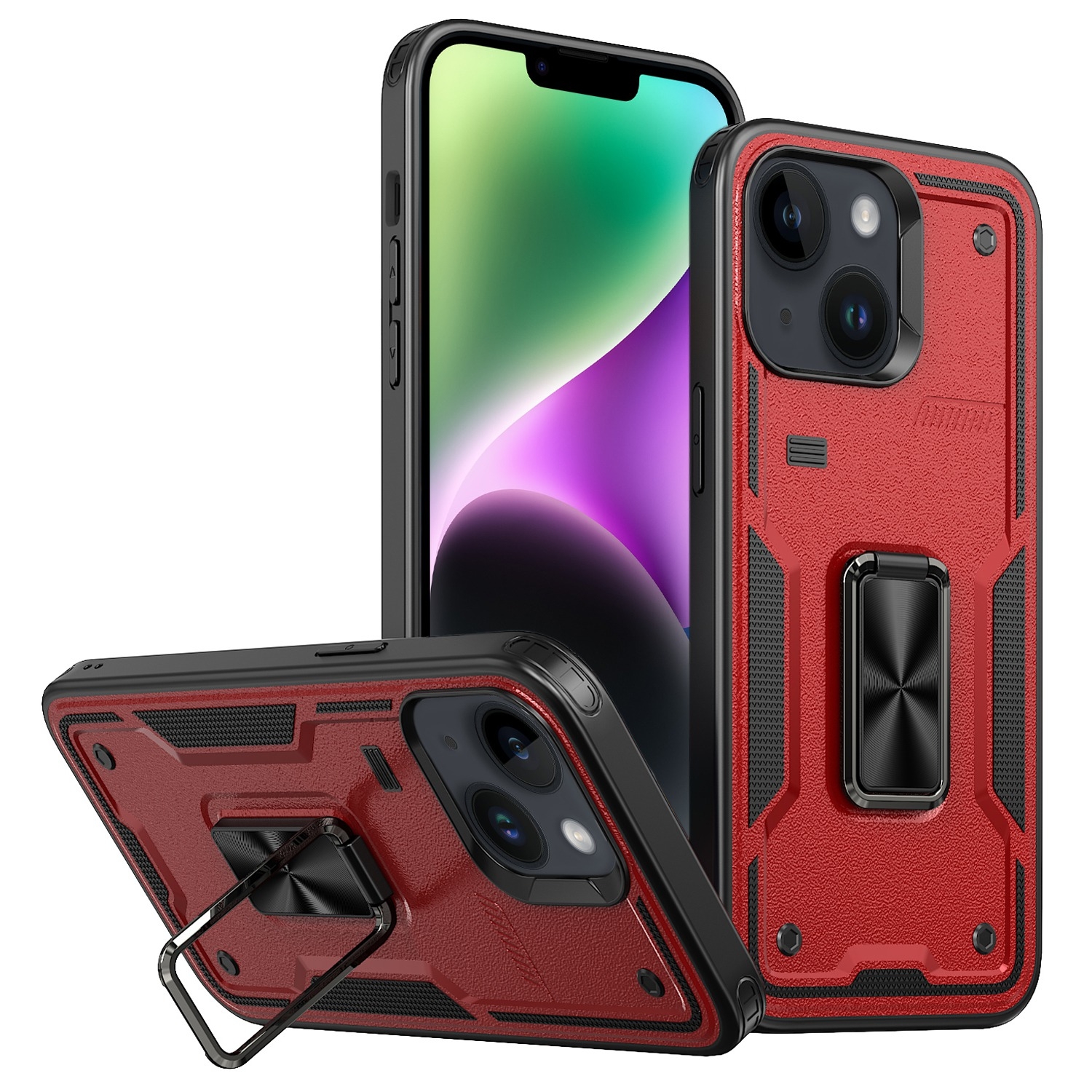 For iPhone 14 Plus Ring Holder PC Hybrid TPU Phone Case(Red) For iPhone 14 Plus Ring Holder PC Hybrid TPU Phone Case(Red)